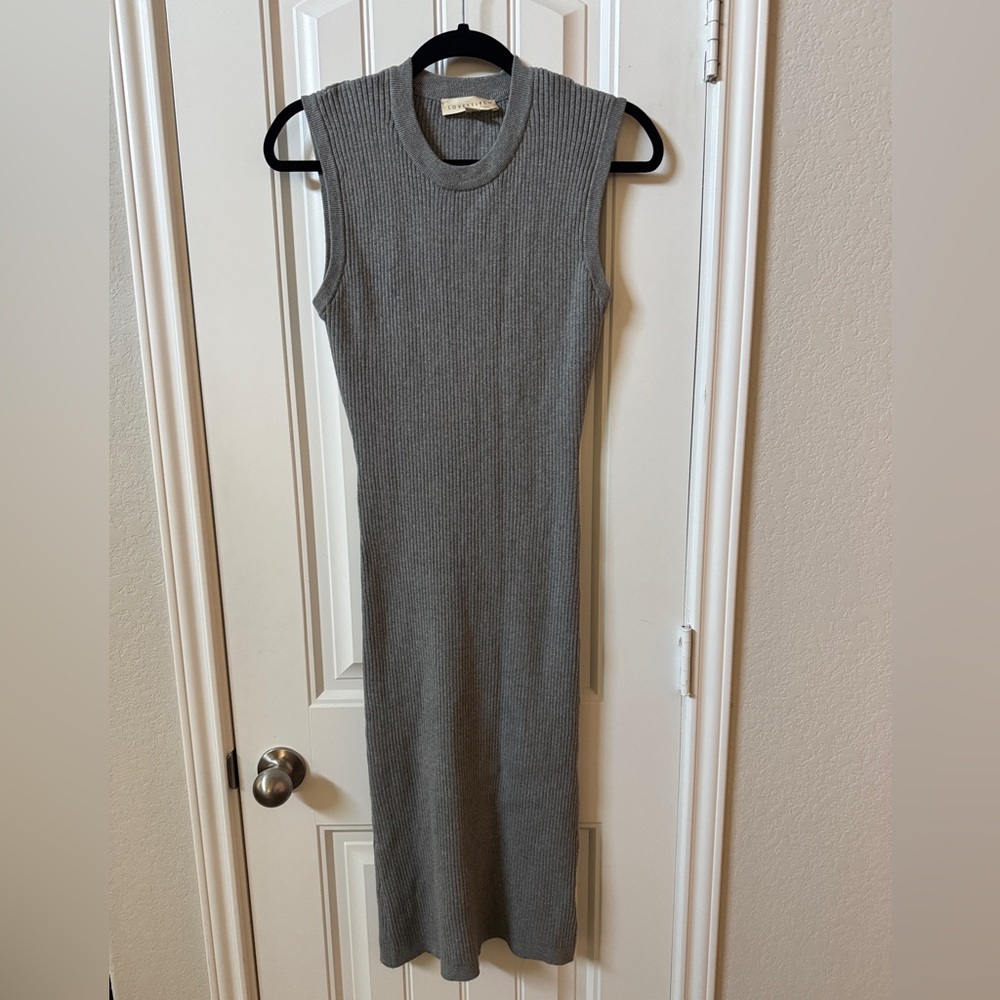 lovestitch Sleeveless Ribbed Maxi Dress - Gray